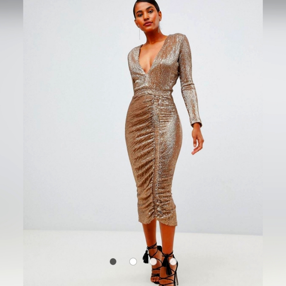 LAVISH ALICE gold sequin midi dress